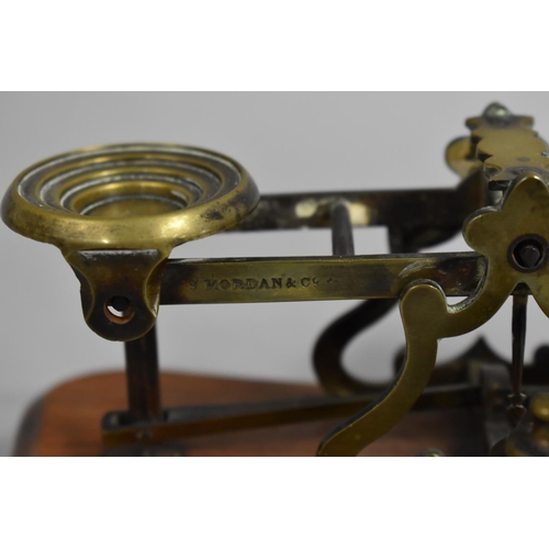 65 - A Late Victorian Brass Postage Scale on Serpentine Shaped Plinth Base with Set of Graduated Weights,... 