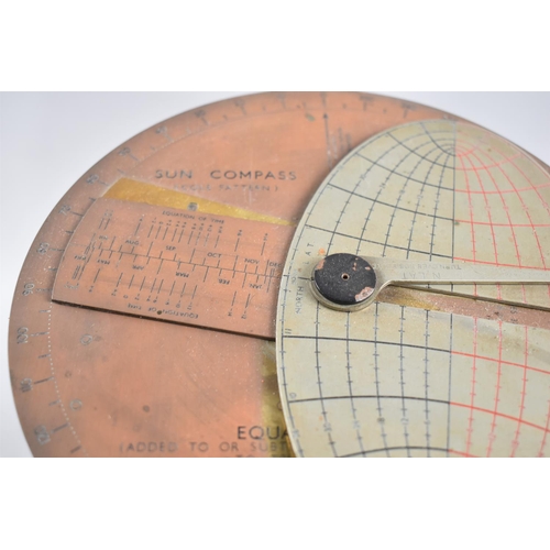 69 - A Vintage Brass and Metal Cole Pattern Sun Compass set on Modern Circular Wooden Plinth, 20cms Diame... 