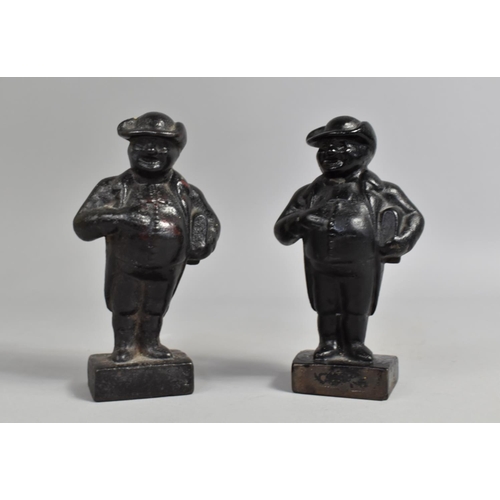 80 - A Pair of Late 19th Century Black Painted Cast Metal Figures of Gent with Book Under Arm, 15cms High