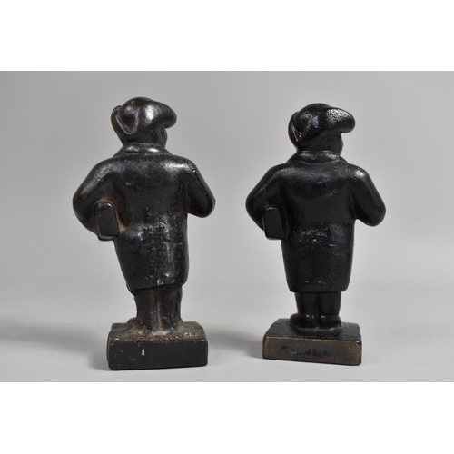 80 - A Pair of Late 19th Century Black Painted Cast Metal Figures of Gent with Book Under Arm, 15cms High