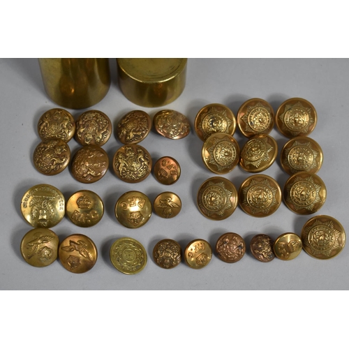 88 - A Cylindrical Brass Container Containing Military Buttons including Royal Flying Corps.