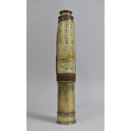 89 - A Late 19th Century Naval Telescope with Leather Casing Housing Identification Chart for Divisional ... 