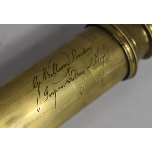 94 - A 19th Century Brass Three Drawer Telescope Inscribed G Wilson, London, Improved Day or Night, Slidi... 