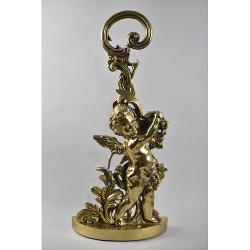 11 - A 19th Century Polished Brass Door Porter in the Form of a Cherub with Grapes, Weighted Base, Stampe... 