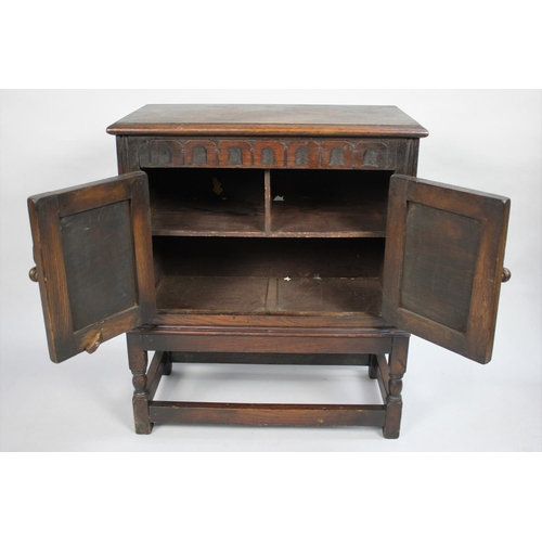 12 - A Mid 20th Century Oak Side Cabinet, Panelled Doors to Shelved Three Division Interior, 51cms Wide