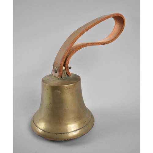13 - A Vintage Brass Hand Bell, Stamped BII, Leather Strap Handle, 9.5cms Diameter