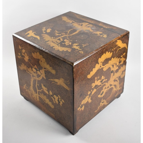 16 - A Nice Quality Chinese Lacquered Two Drawer Chest Decorated on all Sides with Gilt Trees, Fruit and ... 