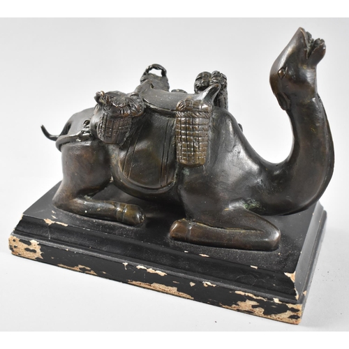 19 - A Nice Quality Bronze Study of a Laden Recumbent Camel, Mounted on Rectangular Wooden Plinth, 19cms ... 