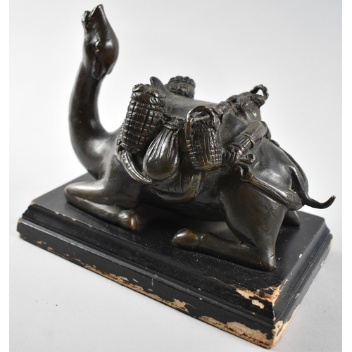 19 - A Nice Quality Bronze Study of a Laden Recumbent Camel, Mounted on Rectangular Wooden Plinth, 19cms ... 