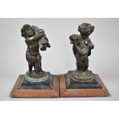 27 - A Pair of 19th Century French Bronze Clock Garnitures in the Form of Cherubs with Sheaves of Corn an... 