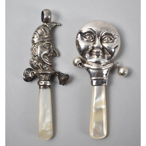 35 - An Edwardian Silver and Mother of Pearl Baby's Teether/Rattle in the Form of Mr Punch together with ... 