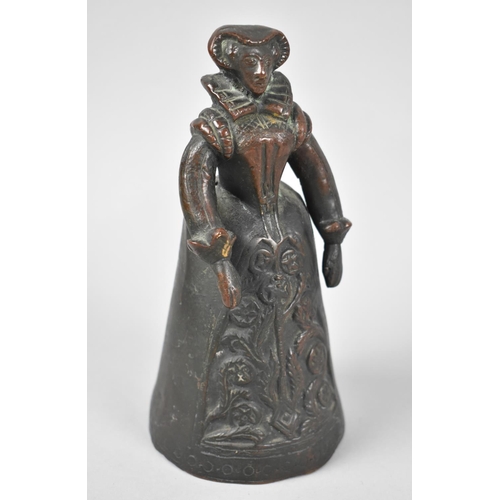 5 - A 19th Century Cast Bronze Table Bell in the Form of an Elizabethan Lady, 18cms High