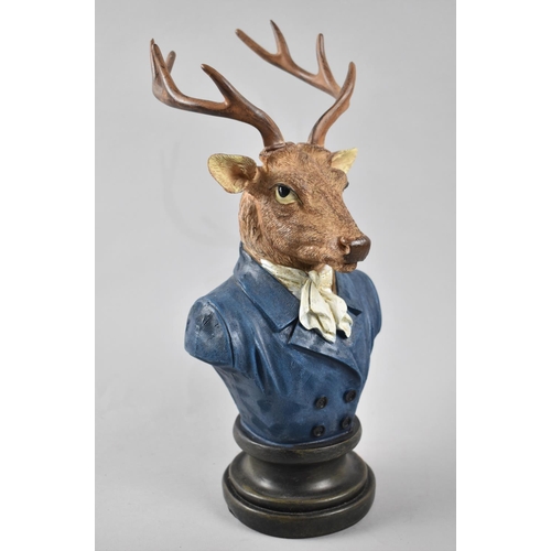 52 - A Cast Resin Study of Anthropomorphic Stag Wearing Jacket and Cravat, 30cms High