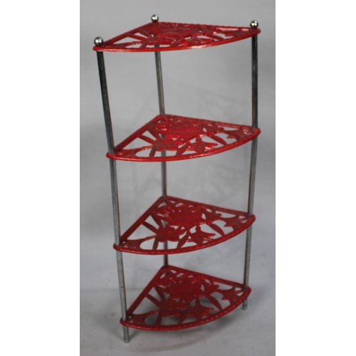 520 - A Red Enamelled Four Tier Saucepan Stand, 37cm wide