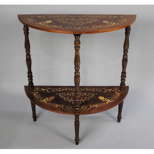 526 - An Inlaid Italian Two Tier Demi Lune Console Table, 70cm wide