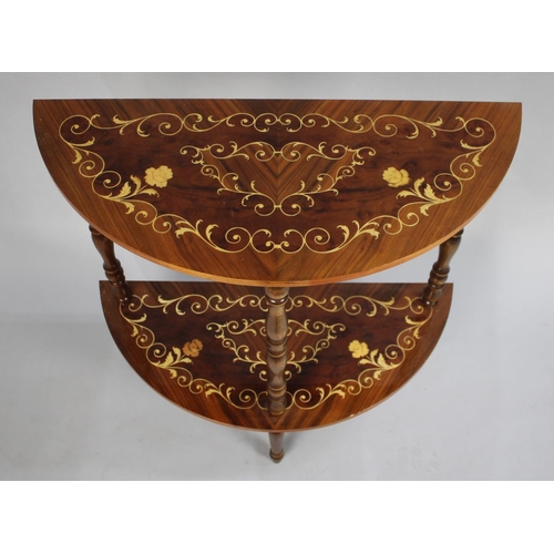 526 - An Inlaid Italian Two Tier Demi Lune Console Table, 70cm wide