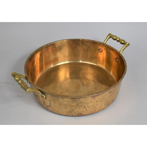 54 - A Brass Two Handled Cooking Pan, 29cms Diameter