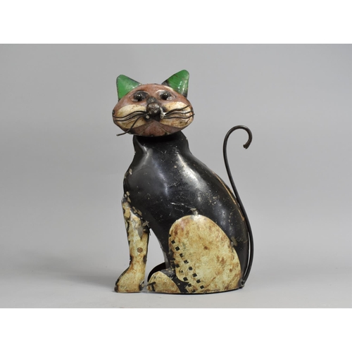 56 - A Late 20th Century Tinplate Study of a Seated Cat, 31cms High