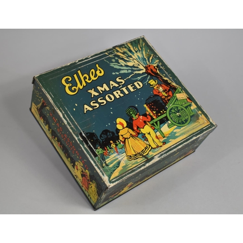 63 - A Vintage Christmas Assorted Biscuit Tin for Elkes, 23cms Square