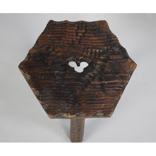 66 - A Mid 20th Century Rustic Three Legged Stool with Hexagonal Top, 37cms High