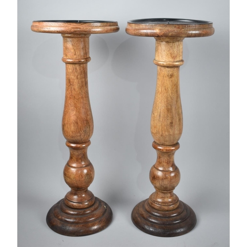 75 - A Pair of Modern Turned Wooden Candle Prickets, 45cms High