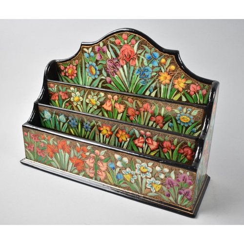 76 - A Modern Indian Kashmiri Three Division Letter Rack floral Decoration, 27cms Wide