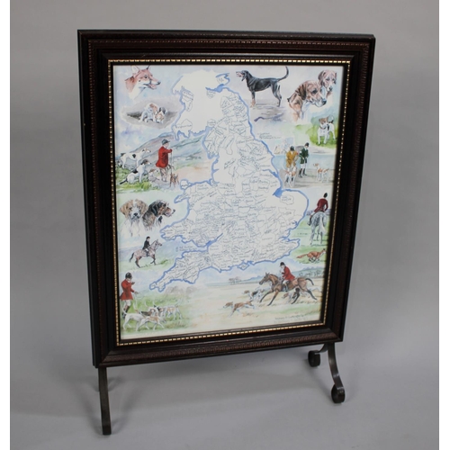 80 - A Modern Fire Screen Decorated with The Packs of Fox Hounds In Great Britain, 50cms Wide