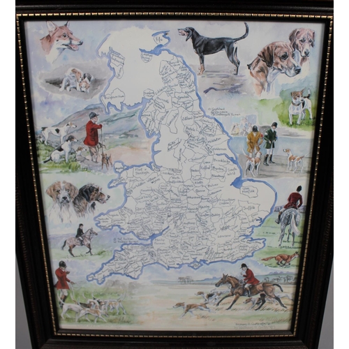 80 - A Modern Fire Screen Decorated with The Packs of Fox Hounds In Great Britain, 50cms Wide