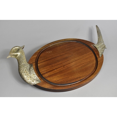 82 - A Novelty Silver Plate and Wooden Serving Platter in the Form of A Pheasant, 56cms Long