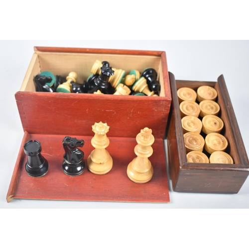1 - An Early/ Mid 20th Century Chess Set in Box, Kings 8cms High together with a Set of Turned Wooden Dr... 