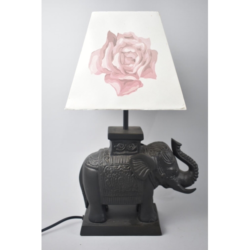 12 - A Modern Table Lamp in the Form of an Elephant, Complete with Laura Ashley Shade, 40cms high Overall