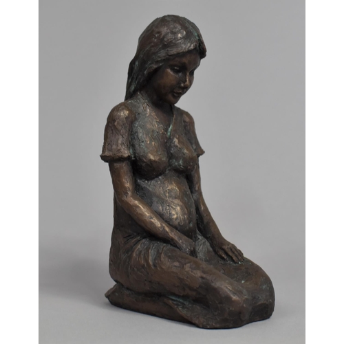 14 - A Bronze Effect Resin Study of Kneeling Pregnant Woman, 15cms High