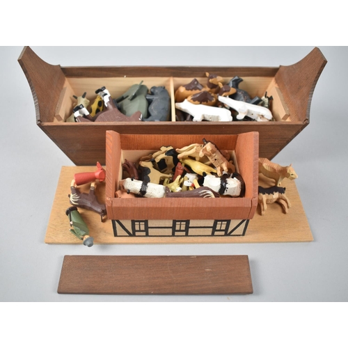 21 - A Modern Carved Wooden Noah's Ark Toy with Figures and Animals, 25cms Wide