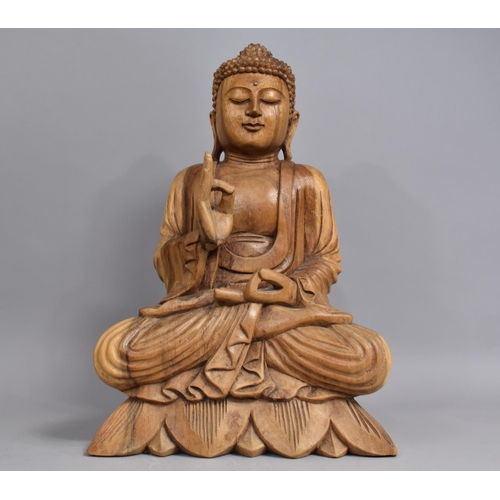 37 - A Large Carved Wooden Study of Thai Buddha on Lotus Throne, 47cms High