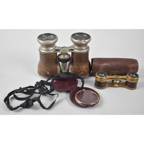 43 - A Late 19th century Leather Cased Pair of Brass Opera Glasses, Binoculars and a Gold Plated Monocula... 