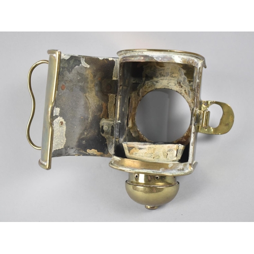 44 - A 19th Century Brass Bulkhead Mounting Lamp with Hinged Door, Missing Burner, 14cms High