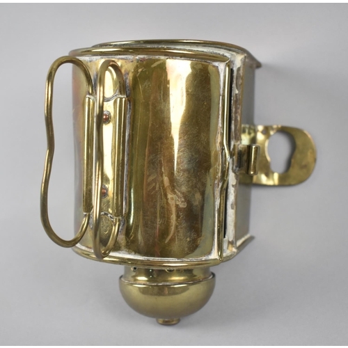 44 - A 19th Century Brass Bulkhead Mounting Lamp with Hinged Door, Missing Burner, 14cms High