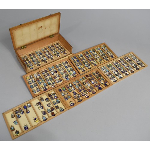25 - A Box Containing Six Trays of Miniature Enamelled City Shield Charms, All But One Full, 20.5cms Wide