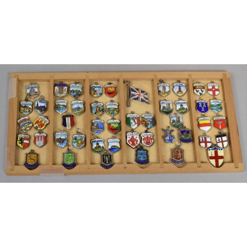 7 - A Cased Set of Ten Trays of Miniature Enamelled City Shield Fobs, Not All Trays Full, 21cms Wide