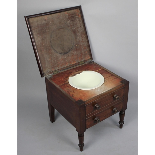 110 - A Mid 19th Century Mahogany Box Commode in the Form of a Small Two Drawer Chest, Hinged Lid, Liner b... 