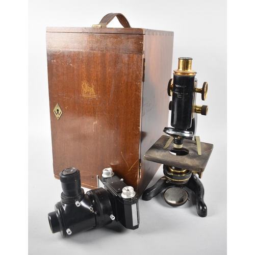 120 - A Cased Edwardian Monocular Brass Mounted Microscope by Watson and Son, 