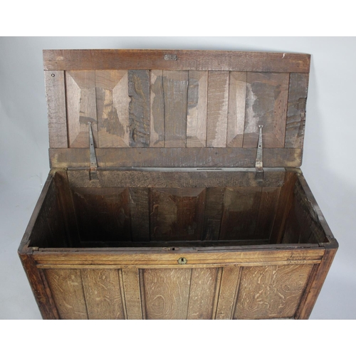 135 - A 19th Century Oak Three Panelled Coffer Chest, Hinged Lid, 99cms Wide