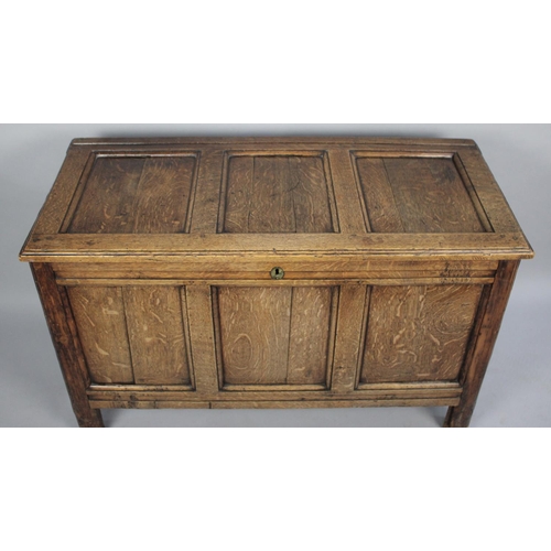 135 - A 19th Century Oak Three Panelled Coffer Chest, Hinged Lid, 99cms Wide