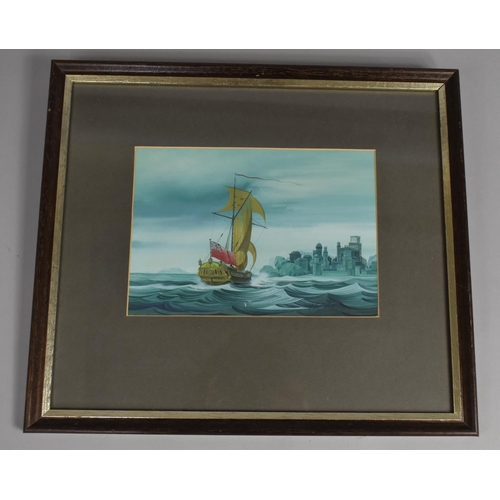 139 - A Framed Gouache by R Constable, Dated Jan 14. 1979, Tall Ship Approaching Harbour, 21x14.5cms