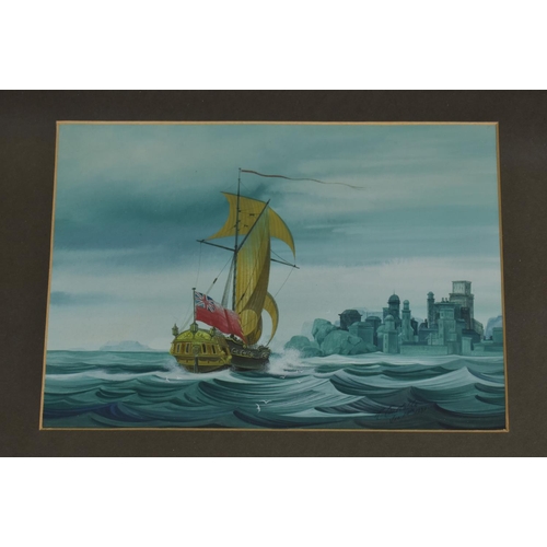 139 - A Framed Gouache by R Constable, Dated Jan 14. 1979, Tall Ship Approaching Harbour, 21x14.5cms