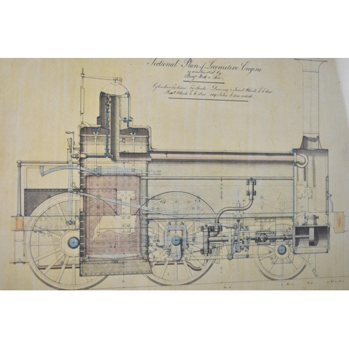 140 - A Framed Sectional Plan of a Locomotive Engine by Benjamin Hick and Son, 55x35cms