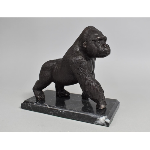 43 - A Patinated Bronze Study of a Gorilla on Marble Plinth, 19cms Long