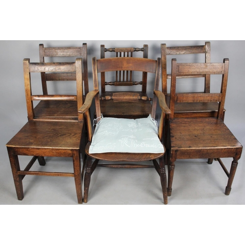 467 - A Collection of Six 19th Century Oak Hall Chairs including Arm Chair