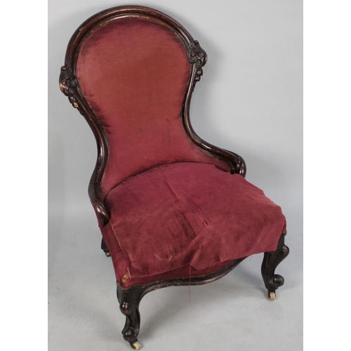 468 - A Late Victorian/Edwardian Ladies Balloon Back Nursing Chair with Carved Frame, Serpentine Front and... 