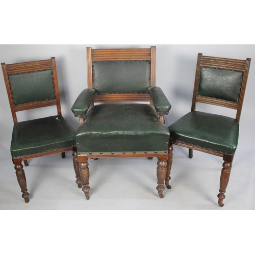 474 - A Set of Three Late Victorian Hide Seated Chairs